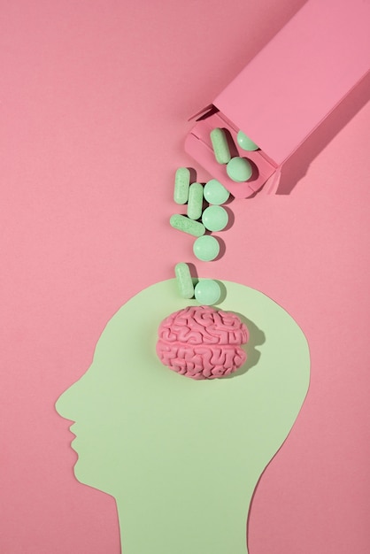 Photo assortiment de pilules pour stimuler le cerveau et améliorer la mémoire
