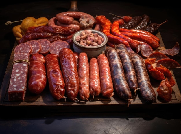 Assortiment de saucisses fumées séchées et crues