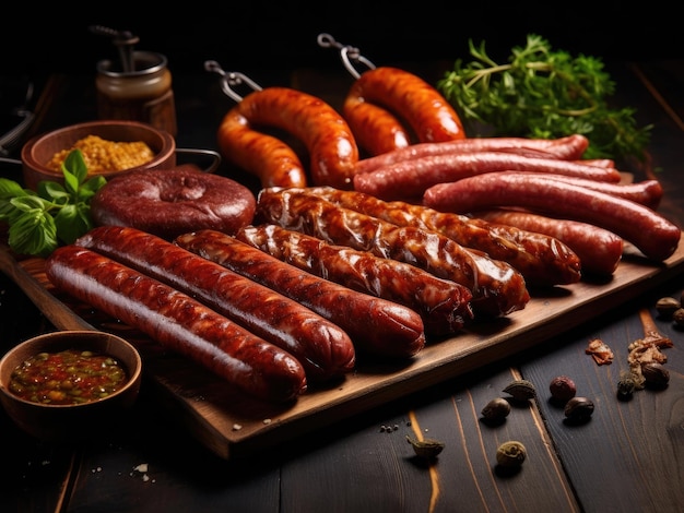 Assortiment de saucisses fumées séchées et crues