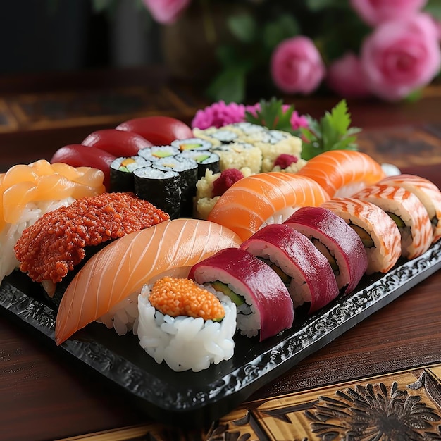 Assortiment de sushis sur une assiette blanche