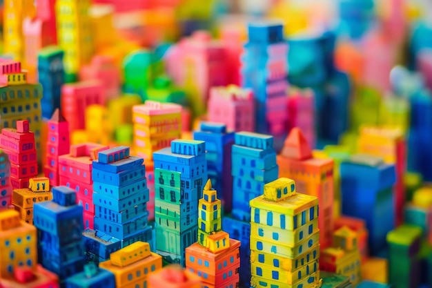 Photo un assortiment vibrant de bâtiments miniatures multicolores créant une scène urbaine pittoresque