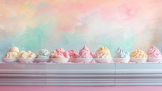 Photo un assortiment vibrant de glaces italiennes dans des tons pastels