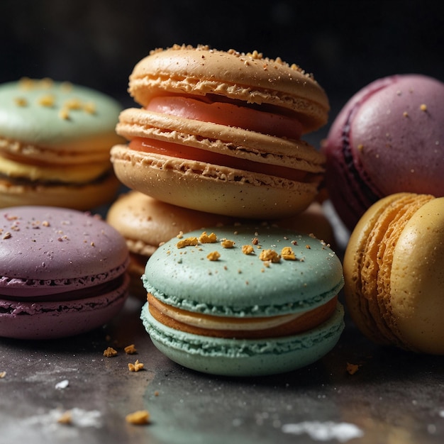 Un assortiment vif et délicieux de biscuits de macarons colorés