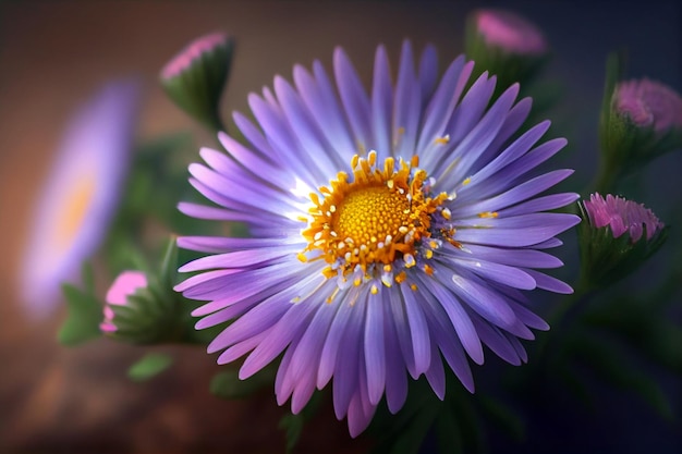 Aster violet gros plan fleurs d'automne sur fond vert texture naturelle généré par l'IA