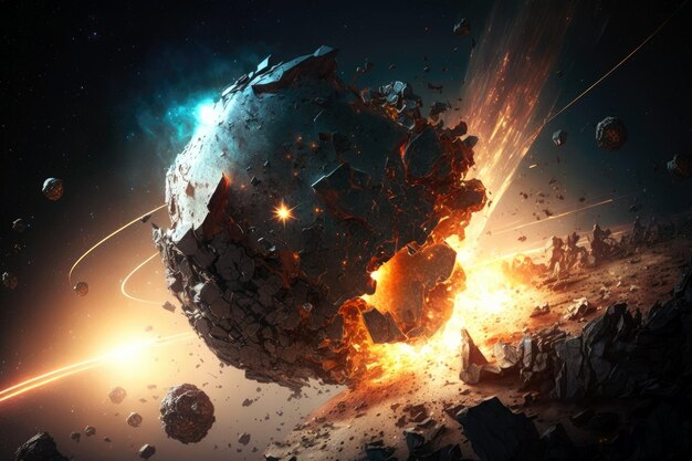 Asteroid Collision Fire Art Ai IA générative