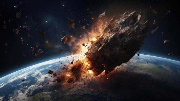 Un astéroïde géant se dirige vers l'apocalypse terrestre et le concept de la fin des temps AI générative