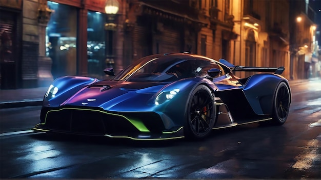 une Aston Martin Valkyrie la nuit