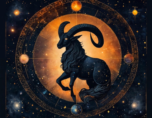 astrologie Capricorne signe zodiaque illustration 3D réaliste bélier ou tête de mouflon caractéristiques du zodiaque