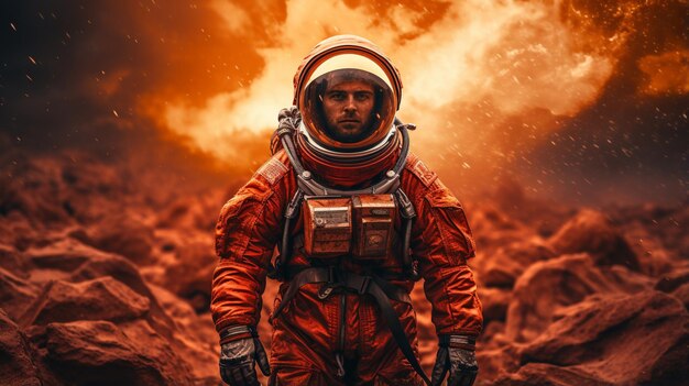 Astronaut_on_mars_the_red_planetLandscape HD 8K fond d'écran Image photographique