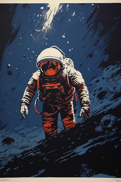 Astronaute sur l'affiche rétro de la planète