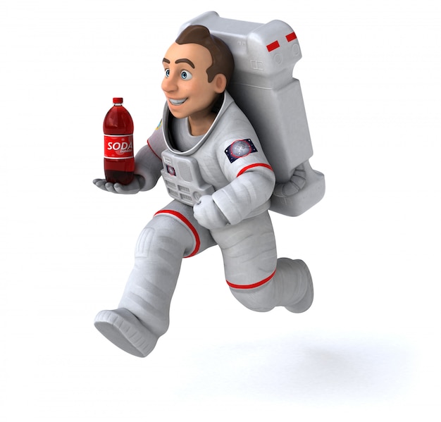 Astronaute amusant avec boisson gazeuse