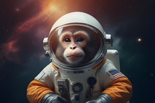 Un astronaute animal est en mission et explore de nouvelles planètes. Concept de chimpanzé intelligent.