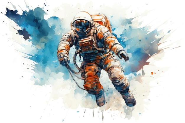 astronaute à l'aquarelle dans l'espace sur un fond blanc Contenu génératif d'IA