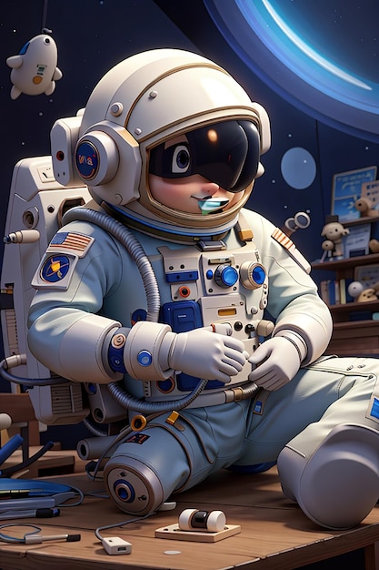 Astronaute astronaute de rendu 3D avec réveil illustration 3d