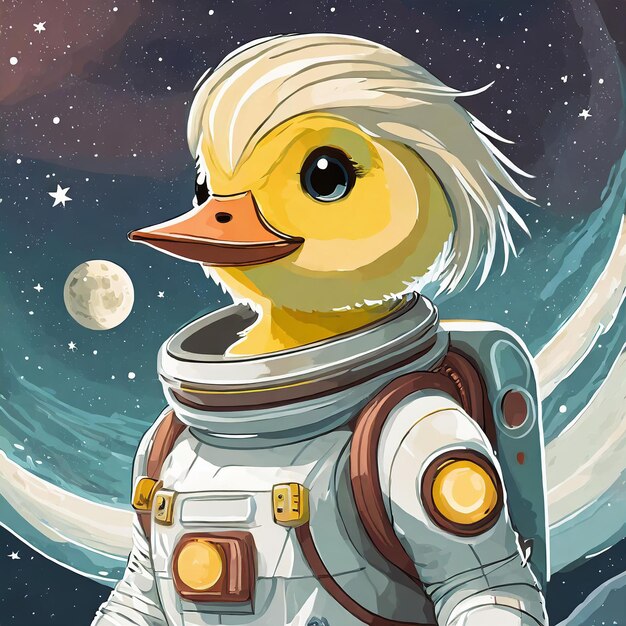 Photo un astronaute canard avec le fond de la lune