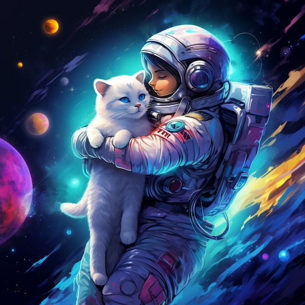 un astronaute avec un chat