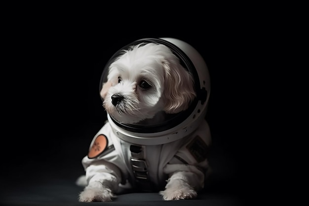 Astronaute chien mignon dans une combinaison spatiale Illustration isolée sur fond noir