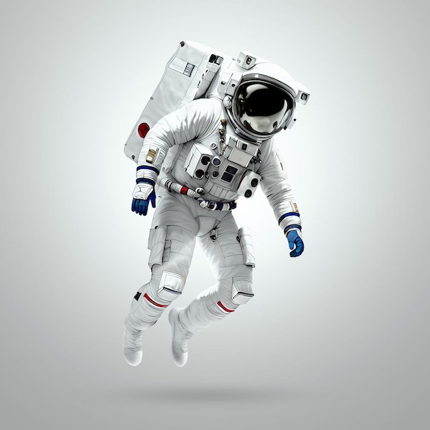 Astronaute en combinaison spatiale blanche isolée sur fond blanc Concept Explorer l'espace et d'autres planètes colonisant le système solaire Copier l'espace Illustration 3D Rendu 3D