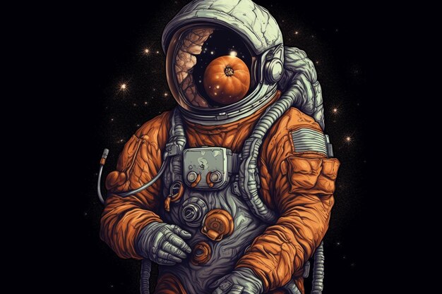 Astronaute en combinaison spatiale et casque sur fond sombre Technique mixte
