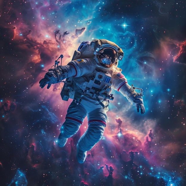 Photo un astronaute en combinaison spatiale flottant dans l'immensité de l'espace.
