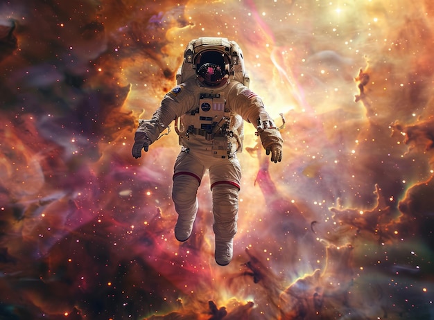 Photo un astronaute en combinaison spatiale flottant dans l'immensité de l'espace.
