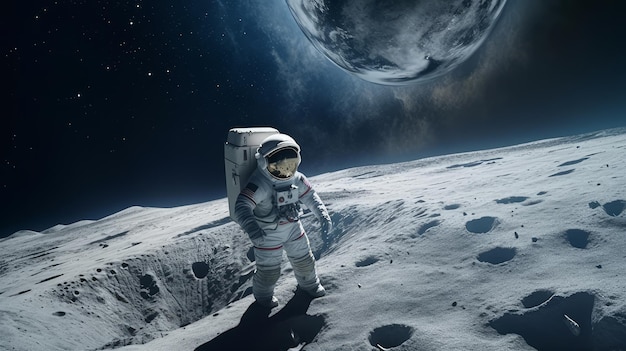 Astronaute en combinaison spatiale sur la lune Generative AI