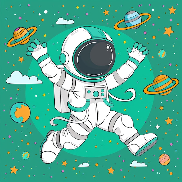 un astronaute avec une combinaison spatiale et le mot espace sur le fond vert
