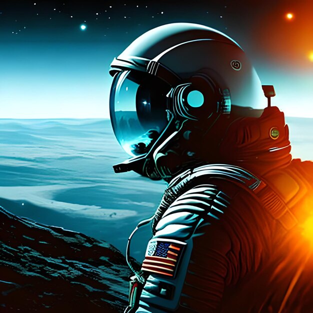 Photo un astronaute en combinaison spatiale regarde une planète.