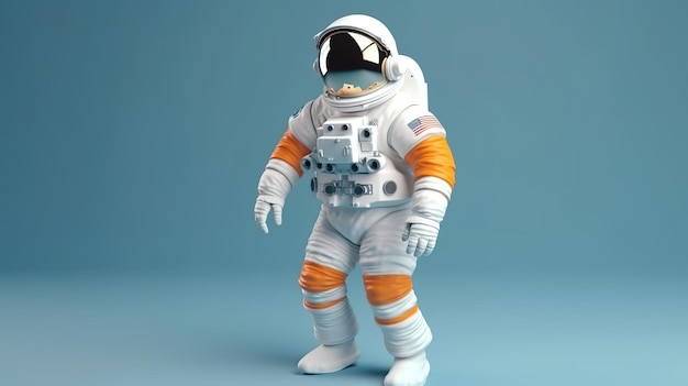 Un astronaute en costume blanc avec une bordure orange et le mot espace en bas.