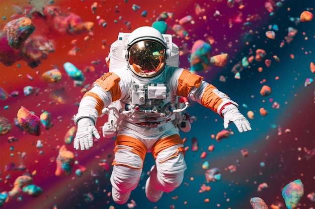 Un astronaute avec un costume coloré et un casque