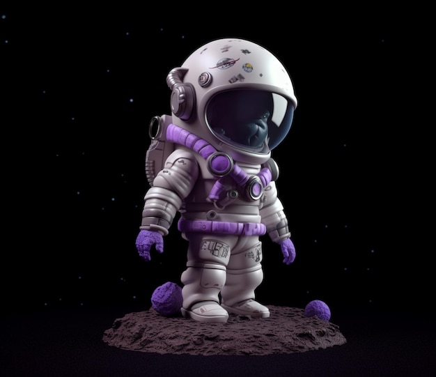 un astronaute avec un costume violet et le mot astronaute en bas.