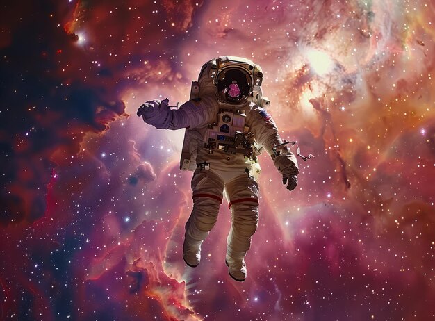 Photo un astronaute dans une combinaison spatiale flottant dans l'immensité de l'espace