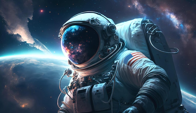 Un astronaute dans l'espace avec les étoiles derrière lui.