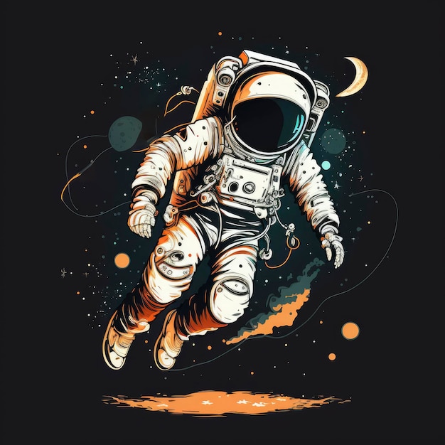 Un astronaute dans l'espace avec une lune et des étoiles en arrière-plan
