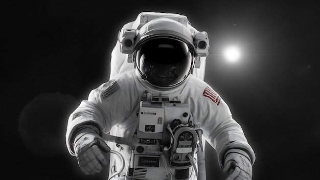 Astronaute dans l'espace en noir et blanc