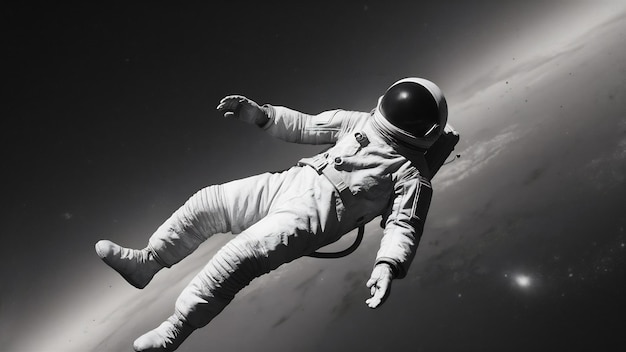 Photo astronaute dans l'espace en noir et blanc