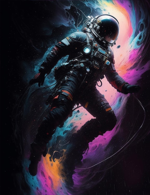 Astronaute dans l'espace Science-fiction art rendu en 3D