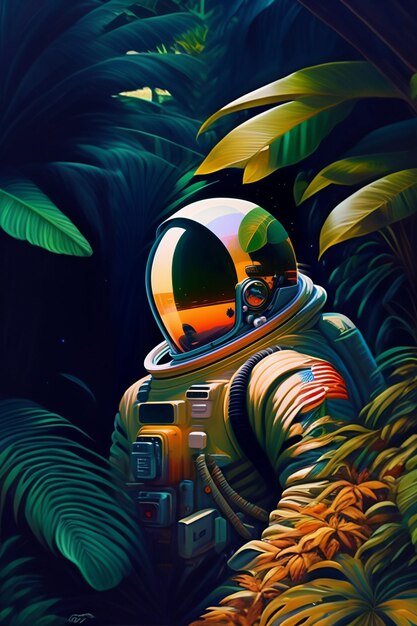 Astronaute dans la forêt tropicale