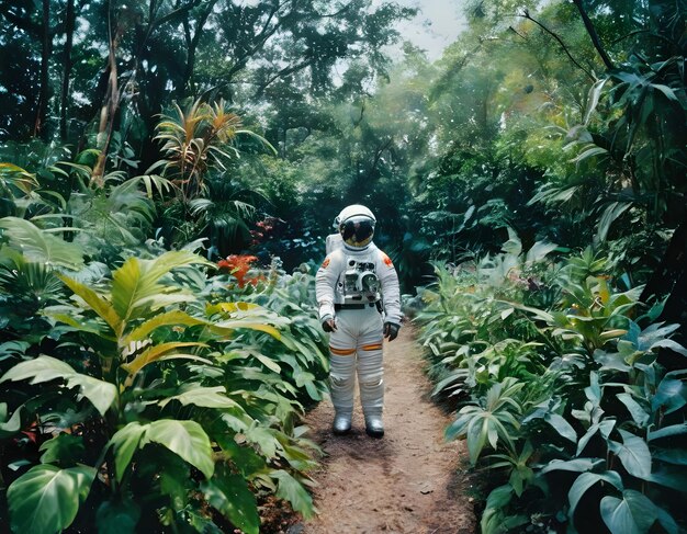 Un astronaute dans une jungle