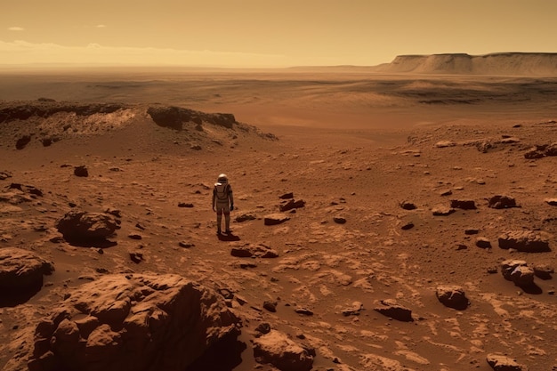 Astronaute debout sur la planète mars de la civilisation