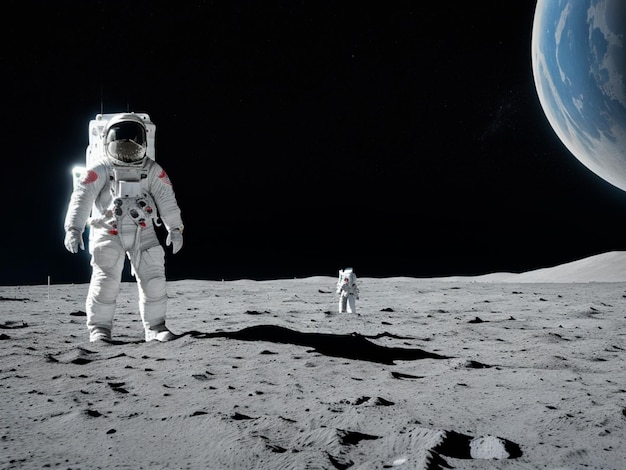 Un astronaute debout à la surface de la Lune