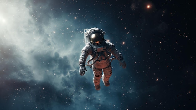 Un astronaute à la dérive dans le ciel lumineux