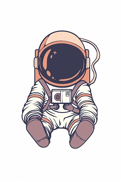 Un astronaute de dessin animé est assis sur un fond blanc