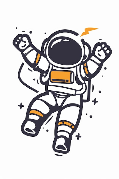 Un astronaute de dessin animé saute en l'air avec les bras tendus