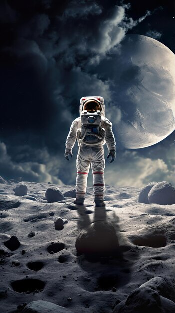 astronaute devant une planète debout dans une surface générative Ai