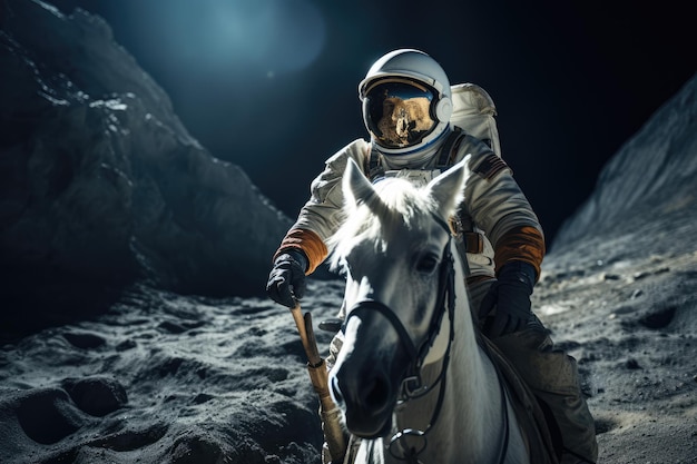 Photo un astronaute est à cheval sur la surface de la lune