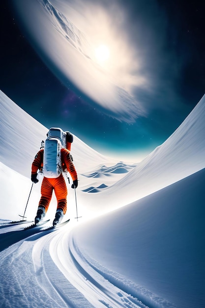 Astronaute faisant du ski alpin sur la lune Sports extrêmes de la NASA