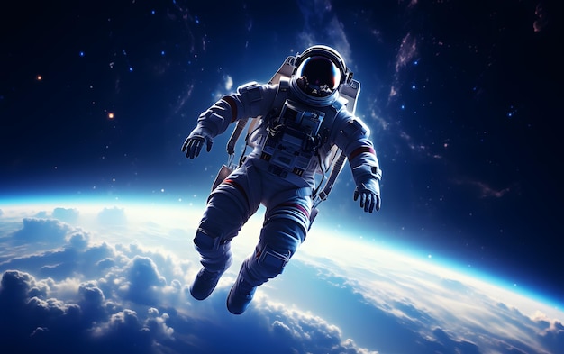 L'astronaute flottant au-dessus de la lune illustration 3D