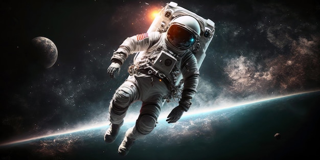 Un astronaute flottant dans l'espace avec la planète Terre en arrière-plan.