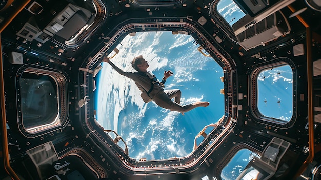 Un astronaute flottant à l'intérieur de la Station spatiale internationale